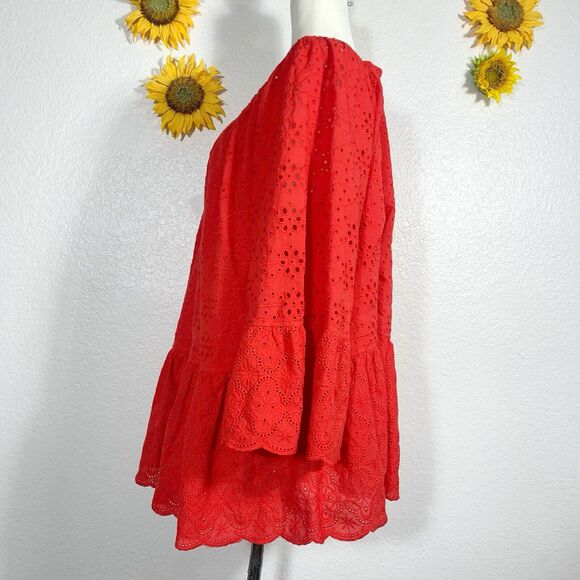 John Mark Red Eyelet Ruffle 3/4 Sleeve Plus Size 2X Blouse Women’s - Picture 3 of 7